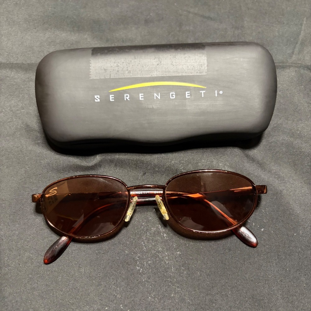 Vintage Serengeti 6474 Drivers Sunglasses Brown Metal Oval Frame With Case